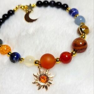 GALAXY Collection 7.5 inch Gemstone Bracelet,  sun, crecent moon, star charms